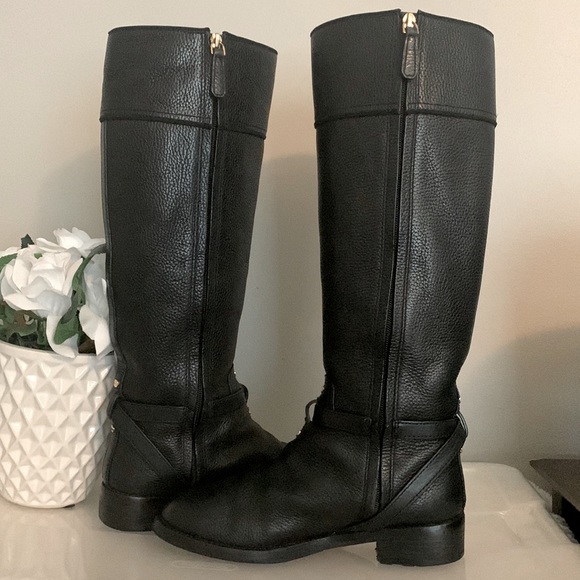 Tory Burch Teresa Logo Black Tumbled/Pebbled Leather Riding Boots - Picture 10 of 15